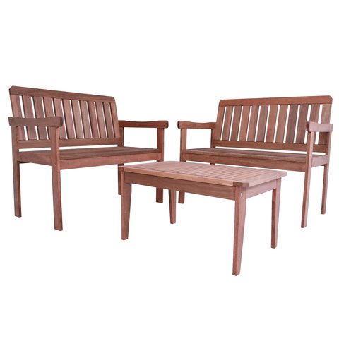 Dupla de Bancos Sofá Namoradeira e Mesa de Centro Retangular Madeira Maciça Jardim Varanda