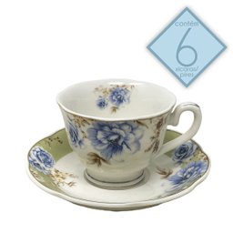 Jogo 6 Xícaras de Café 100ml C/ Pires Floral Cerâmica 12pçs - 5