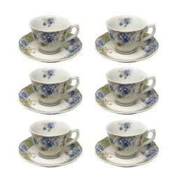 Jogo 6 Xícaras de Café 100ml C/ Pires Floral Cerâmica 12pçs - 4