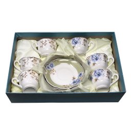 Jogo 6 Xícaras de Café 100ml C/ Pires Floral Cerâmica 12pçs - 2