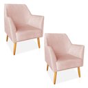 Ver imagem 1 de Kit 02 Poltronas Decorativa Julia Veludo Pés Palito Castanho - Pallazio Rosa Bebê