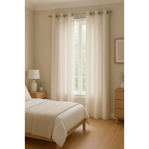 Cortina no Linho Flamê com Forro Microfibra Off no Ilhós de 19mm