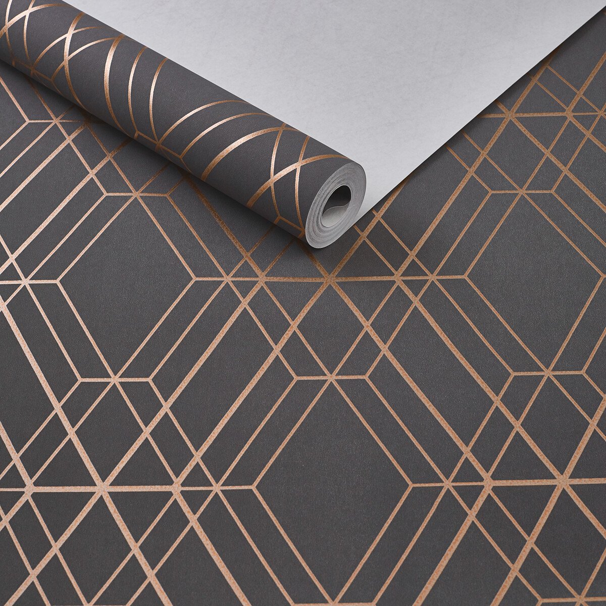 PAPEL DE PAREDE IMPORTADO SANBLASS GEOMETRICO CINZA ESCURO C/ COBRE - 2