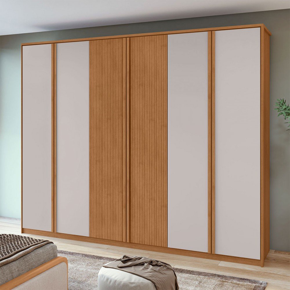 Guarda-roupa Casal Ollie 6 Portas 6 Gavetas Amêndoa Clean/off