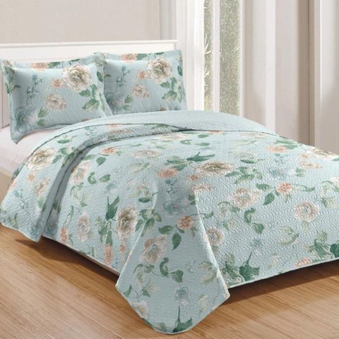 Kit Cobre Leito Colcha Daily Queen 3 Peças Dupla Face Estampado Floral - Floral 23 - 100% Polié