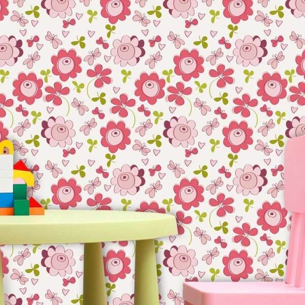 Papel de Parede Infantil Auto Adesivo Lavável 0075 Botão Rosa