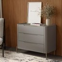Ver imagem 1 de Cômoda com 3 Gavetas 97cm Pés em Metal 100% Mdf Cor:grigio com Dourado