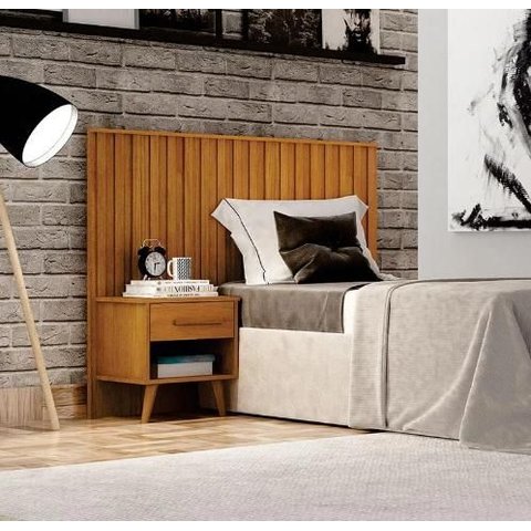 Painel Solteiro Milano com Mesa de Cabeceira Ripada Leifer