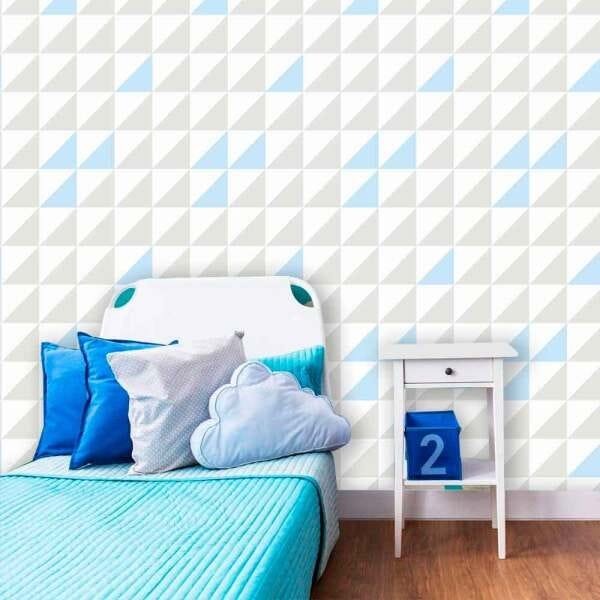 Papel de parede xadrez azul com um quadrado branco no meio