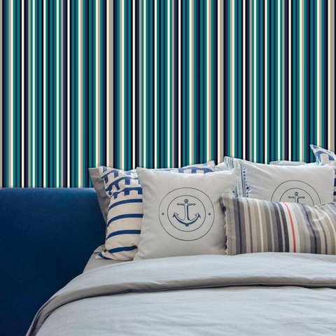 Papel de Parede Auto Adesivo Lavável Listrado 0004 Verde e Azul