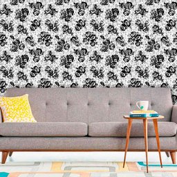 Papel de Parede Adesivo Lavável f0058 Floral Flores Preta e Branca - 1