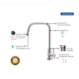 Torneira Tramontina Angolare Aço Inox de Bancada Scotch Brite 94520/020 - 5 Torneira Tramontina Angolare Aço Inox de Bancada Scotch Brite 94520/020 - 5