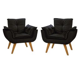 Kit 2 Poltronas Decorativas Opala Suede Preto - 1