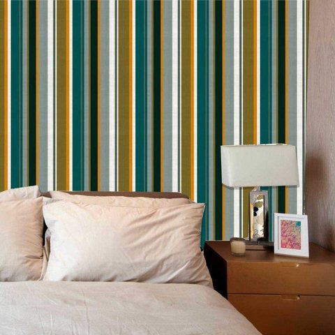 Papel de Parede Auto Adesivo Lavável Listrado 0033 Telado Verde