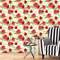 Papel de Parede Adesivo Lavável f0151 Floral Vermelho Vibrante - 1