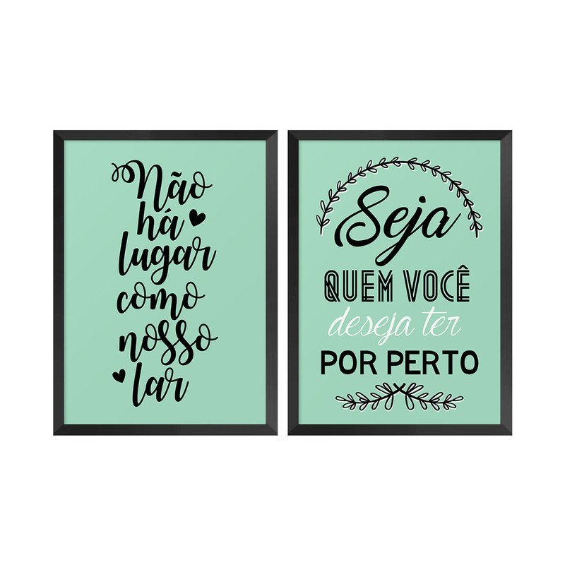 Kit 2 Quadros com Moldura Frases Lar Casa Sala Decoração