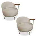 Ver imagem 1 de Kit 2 Poltronas Decorativa Andromeda Linho Bouclê Bege Base Giratória de Ferro - Pallazio
