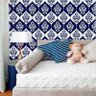 Papel de Parede Lavável Clássico Arabesco ca0074 Invertido Azul e Branco - 1