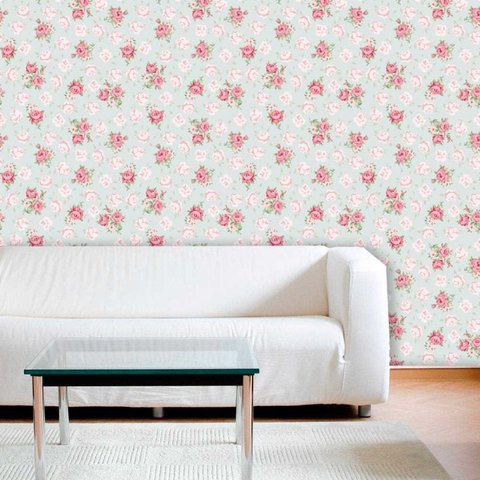 Papel de Parede Adesivo Lavável f0034 Floral Azul Delicado