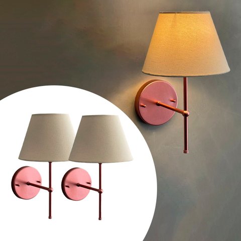 Kit 2 Arandela Luminária de Parede Clássica Rose Gold com Cúpula Bege Ref 19