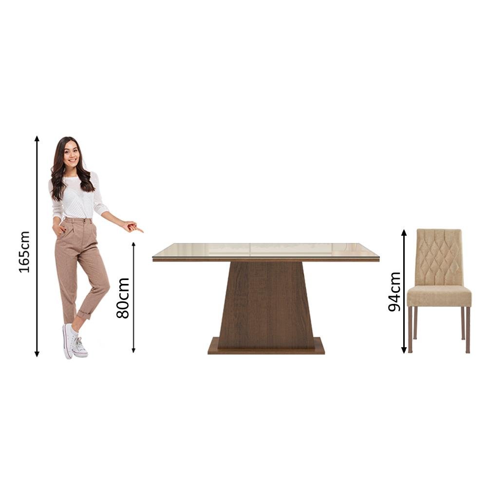 Conjunto Sala de Jantar Mesa Tampo de Vidro 4 Cadeiras Rustic/crema/imperial Aryeli Madesa - 5