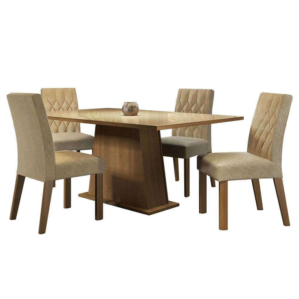 Conjunto Sala de Jantar Mesa Tampo de Vidro 4 Cadeiras Rustic/crema/imperial Aryeli Madesa - 3