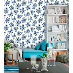 Papel de Parede Adesivo Lavável f0051 Floral Azul Marinho Delicado - 1