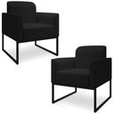 Ver imagem 1 de Kit 2 Poltronas Decorativas Isabella Base Industrial Linho Preto Gran Belo