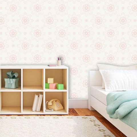 Papel de Parede Adesivo Lavável f0063 Floral Rosa Pontilhada