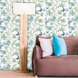 Papel de Parede Adesivo Lavável f0092 Floral Margarida azul - 1