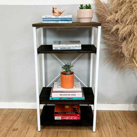 Aparador de Ferro e Madeira Style Slim Industrial Tabaco e Branco