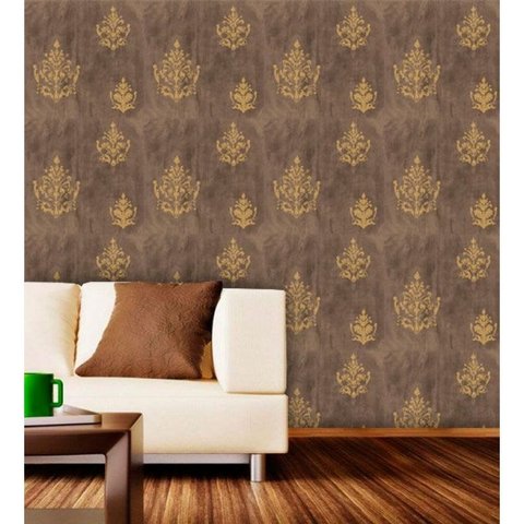 Papel de Parede Auto Adesivo Lavável Cimento Queimado C0007 Arabesco Dourado