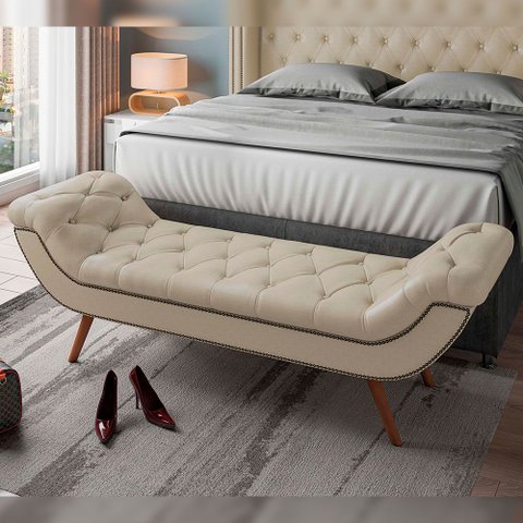 Puff Recamier Decorativo com Tachas 140 cm Santorini Facto Dunas Bege - Lyam Decor