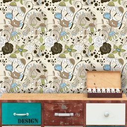Papel de Parede Adesivo Lavável f0127 Floral Moderno Bege - 1