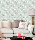 Ver imagem 1 de Papel de Parede Adesivo Lavável f0141 Floral Passaro, Coração, Azul