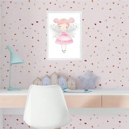 Quadro Infantil Menina Fadinha Princesa 45x34cm - com Vidro:madeira Branca - 2 Quadro Infantil Menina Fadinha Princesa 45x34cm - com Vidro:madeira Branca - 2