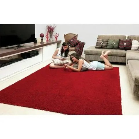 Tapete de Sala/Quarto Vermelho 1,50x2,00 Jolitex Pelo Alto