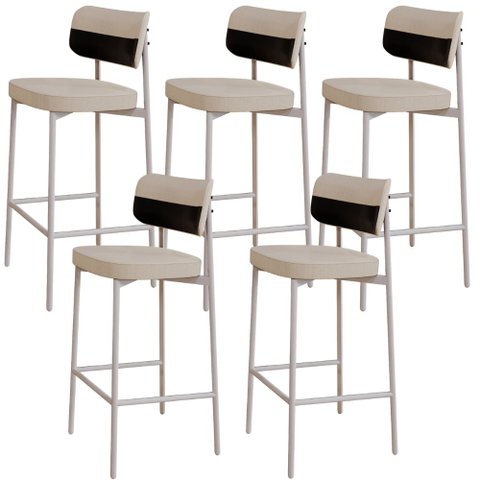Kit 05 Banquetas Alta Bar Cozinha Sala de Jantar Aço Branco Kaira C01 Linho Areia Courino Preto - Ly