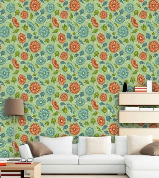 Papel de Parede Adesivo Lavável f0153 Floral Vintage Retrô