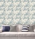 Ver imagem 1 de Papel de Parede Adesivo Lavável f0158 Floral Retrô Azul