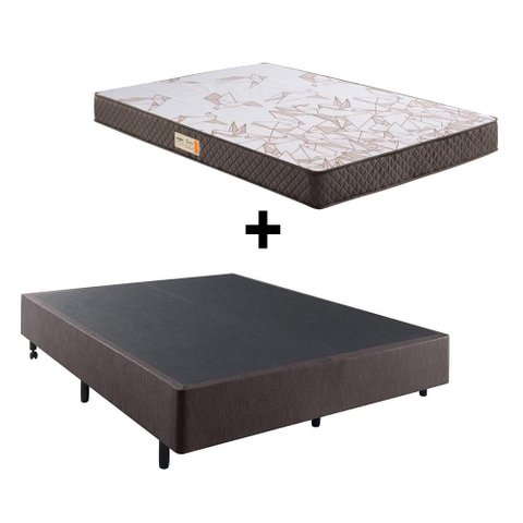 Cama Box Casal Reforçada 138x188 + Colchão Ecoline Ecoflex Espuma D23 Courino Linho