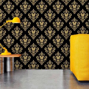 Papel de Parede Lavável Clássico Arabesco ca0046 Preto Dourado