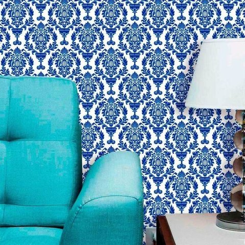 Papel de Parede Lavável Clássico Arabesco ca0051 Copas Azul