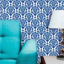 Ver imagem 1 de Papel de Parede Lavável Clássico Arabesco ca0051 Copas Azul