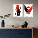 Ver imagem 1 de Kit 2 Quadros Decorativos Bauhaus - Mãos Dadas 24x18cm - com Vidro:moldura Branca