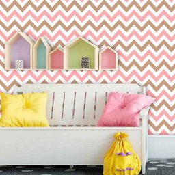 Papel de Parede Adesivo Lavável G0013 Chevron Rosa, Marrom, Branco - 1