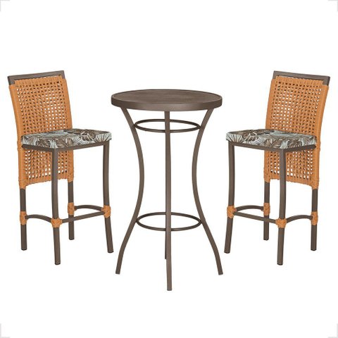 Mesa Bistrô e 2 Banquetas Roma Marrom Corda Náutica Estofado 6 Trama Original