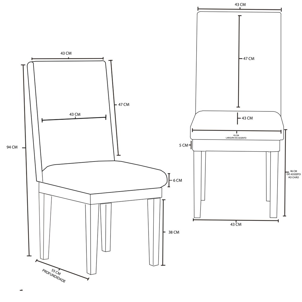 Cadeira Estofada Reforçada para Mesa de Jantar Luxo Linho Cor:Linho Grafite - 5