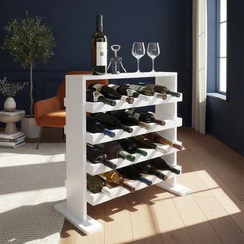 Adega Decorativa Piso Prateleira para Vinhos e Bebidas 20 Garrafas Branco Laca
