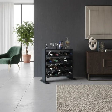 Adega Decorativa Piso Prateleira para Vinhos e Bebidas 20 Garrafas Preto Laca
